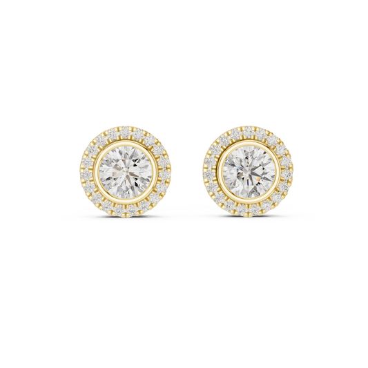 Double Halo Round Cut Diamond Stud Earrings