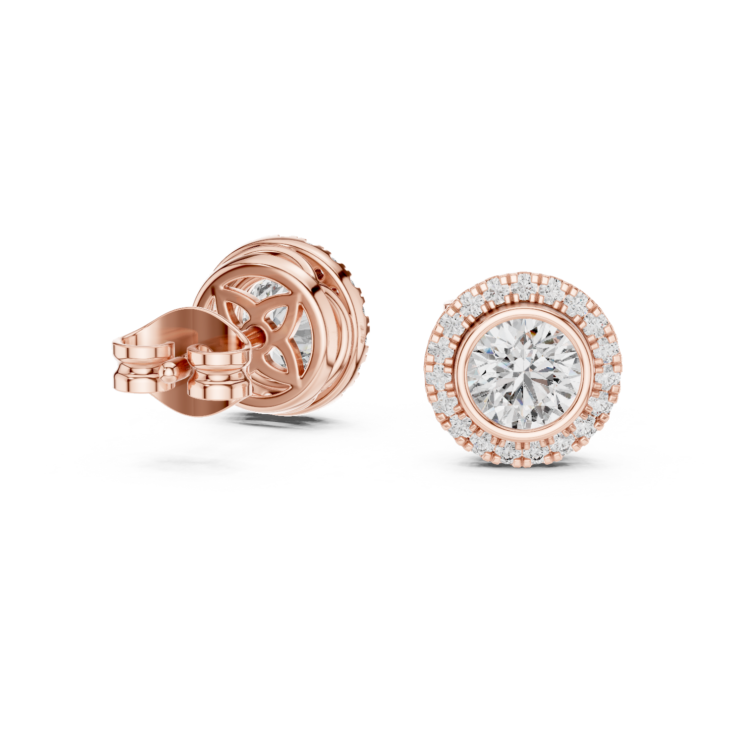 Double Halo Round Cut Diamond Stud Earrings