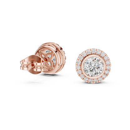 Double Halo Round Cut Diamond Stud Earrings