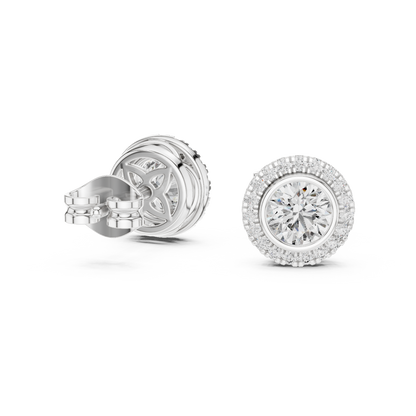 Double Halo Round Cut Diamond Stud Earrings