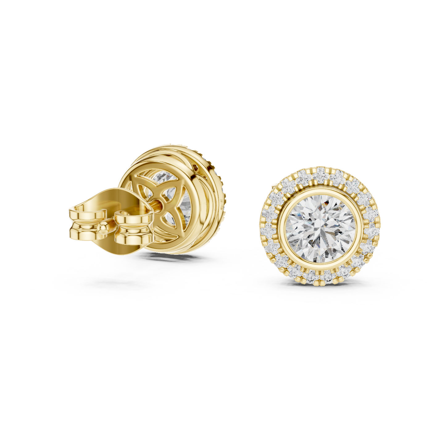 Double Halo Round Cut Diamond Stud Earrings