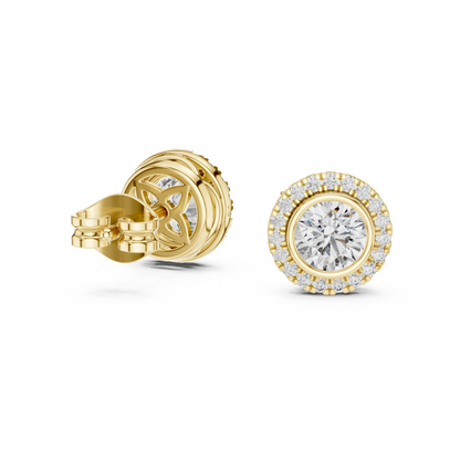 Double Halo Round Cut Diamond Stud Earrings