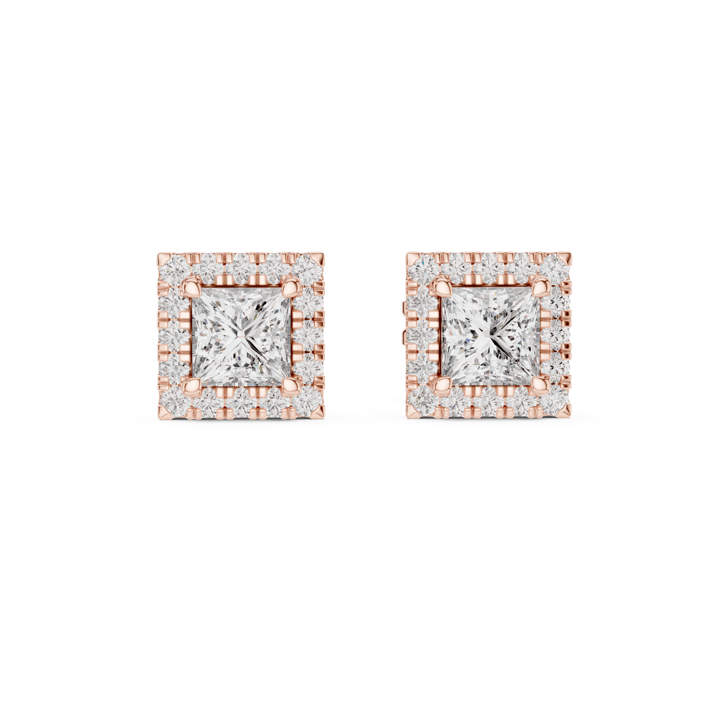 Elegant Princess Cut Diamond Double Halo Studs