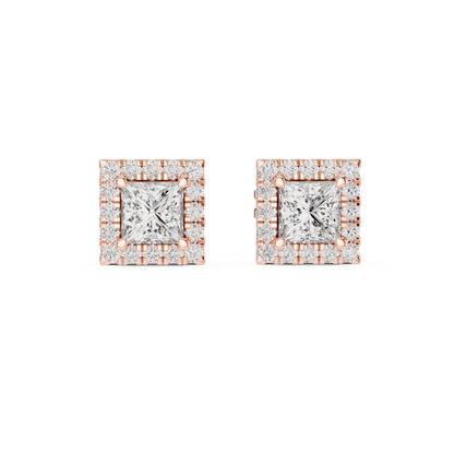 Elegant Princess Cut Diamond Double Halo Studs