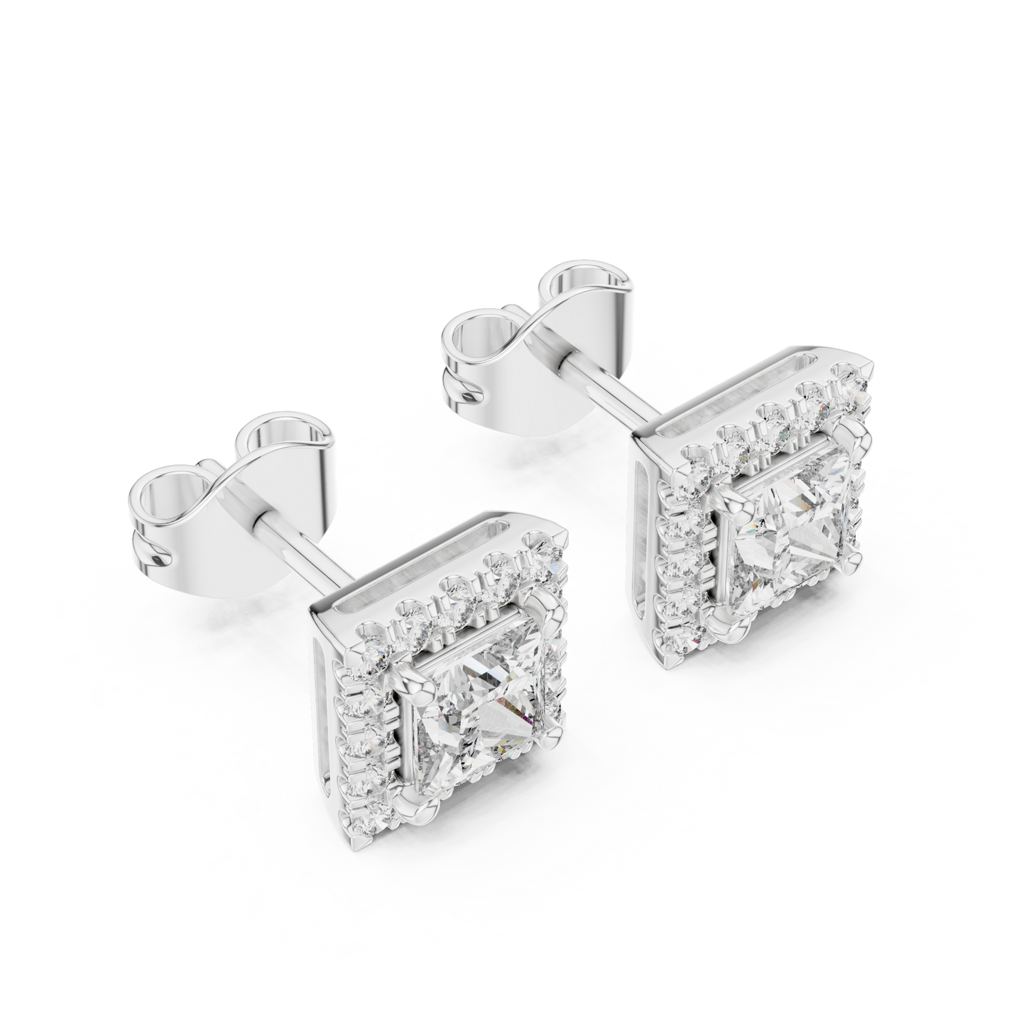 Elegant Princess Cut Diamond Double Halo Studs