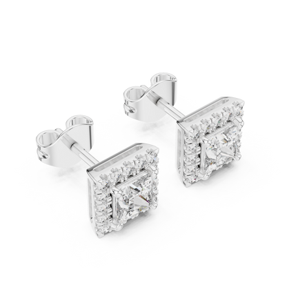 Elegant Princess Cut Diamond Double Halo Studs