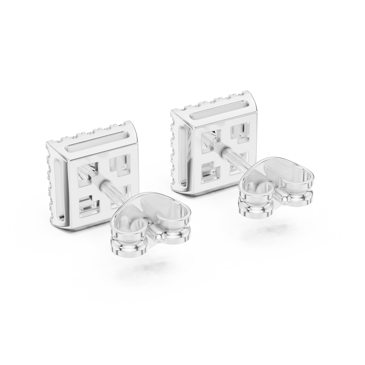 Elegant Princess Cut Diamond Double Halo Studs