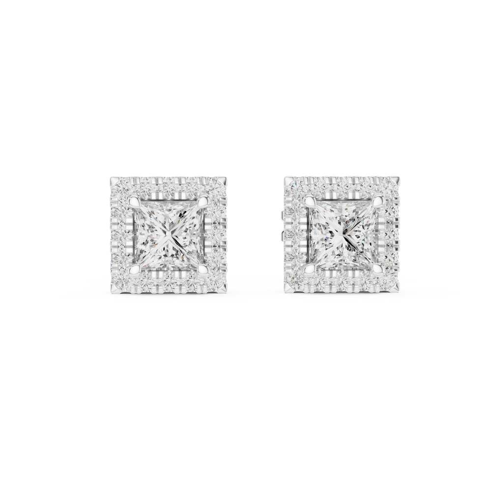 Elegant Princess Cut Diamond Double Halo Studs