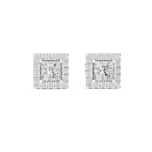 Elegant Princess Cut Diamond Double Halo Studs