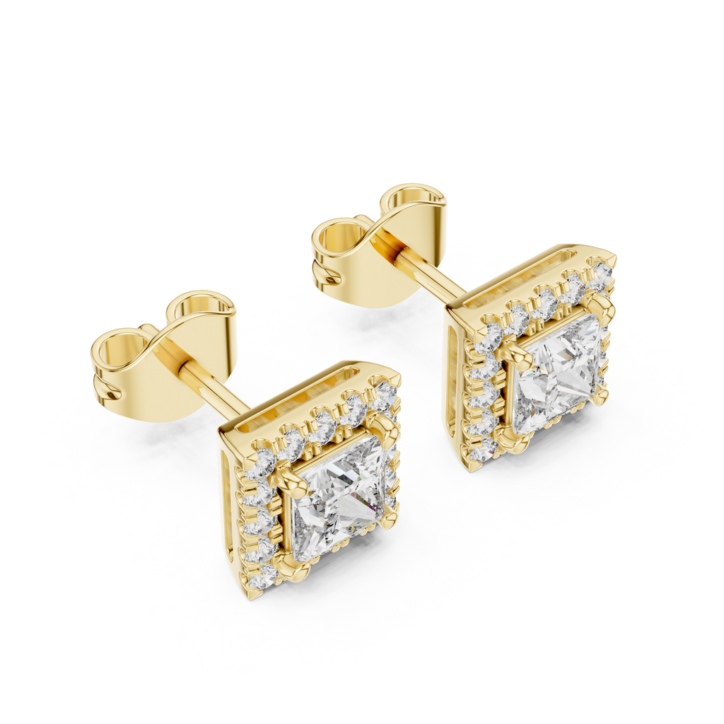 Elegant Princess Cut Diamond Double Halo Studs
