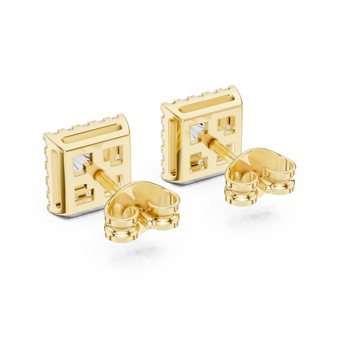 Elegant Princess Cut Diamond Double Halo Studs