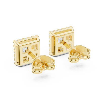 Elegant Princess Cut Diamond Double Halo Studs