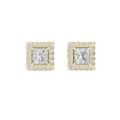 Elegant Princess Cut Diamond Double Halo Studs