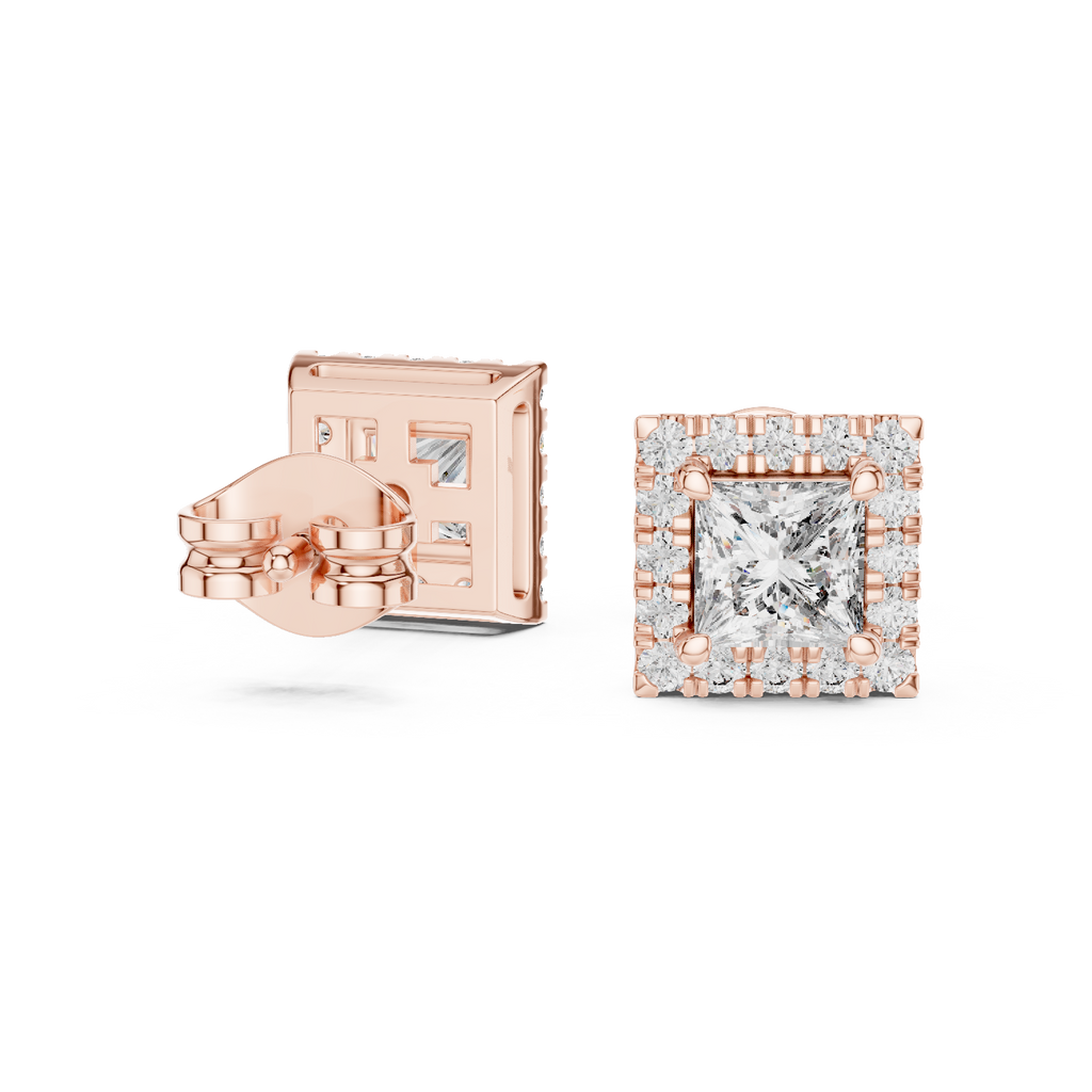 Elegant Princess Cut Diamond Double Halo Studs
