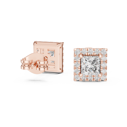 Elegant Princess Cut Diamond Double Halo Studs