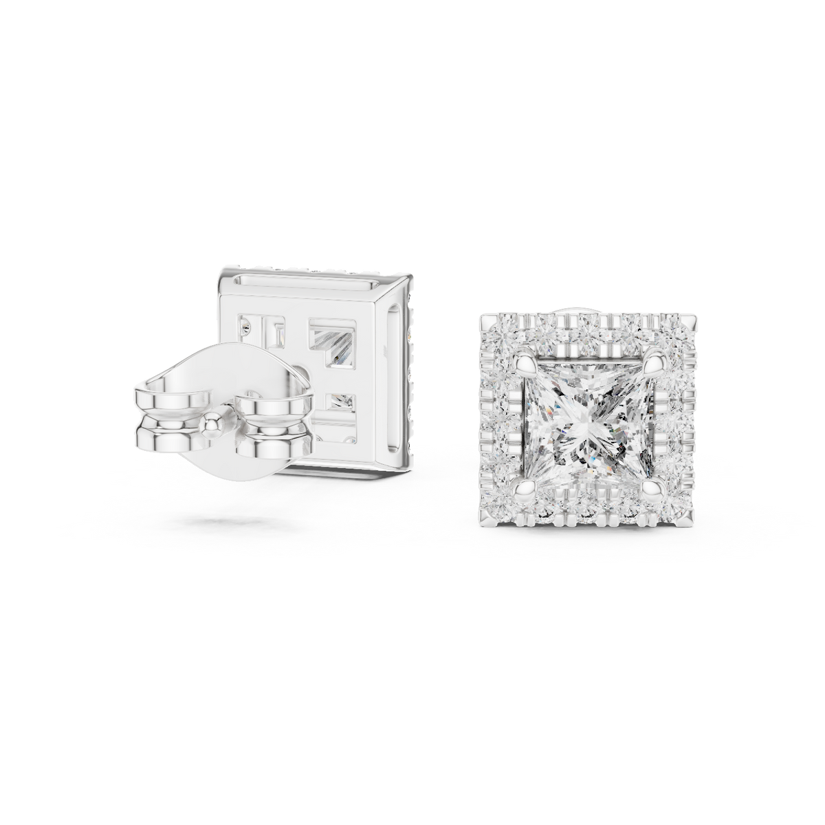 Elegant Princess Cut Diamond Double Halo Studs