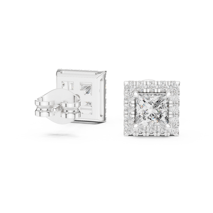 Elegant Princess Cut Diamond Double Halo Studs