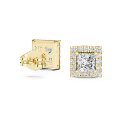 Elegant Princess Cut Diamond Double Halo Studs