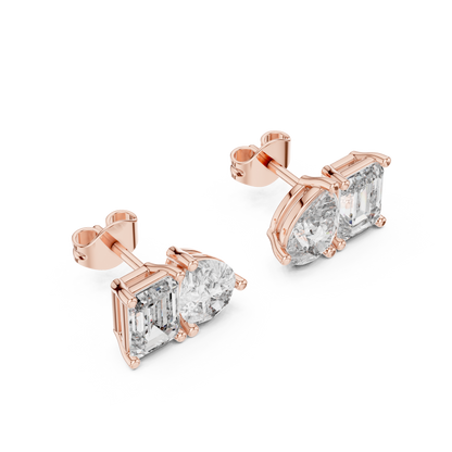 Fine Diamond Duo Studs – Emerald & Pear Cut