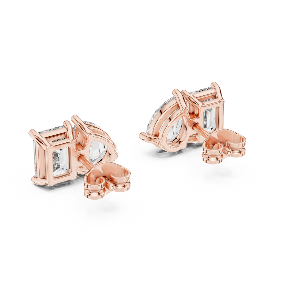 Fine Diamond Duo Studs – Emerald & Pear Cut