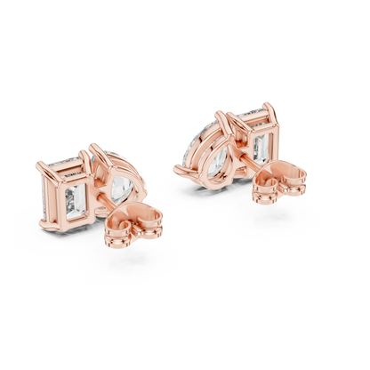 Fine Diamond Duo Studs – Emerald & Pear Cut