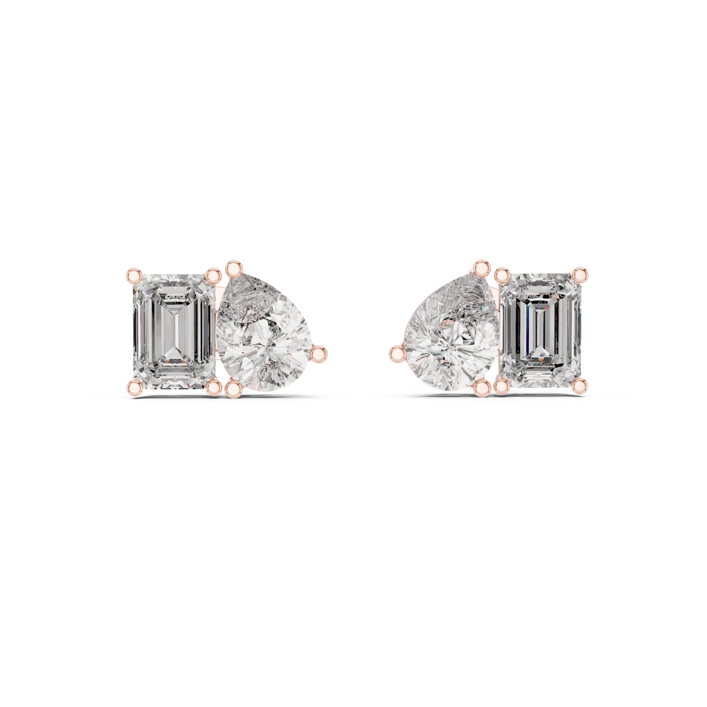 Fine Diamond Duo Studs – Emerald & Pear Cut