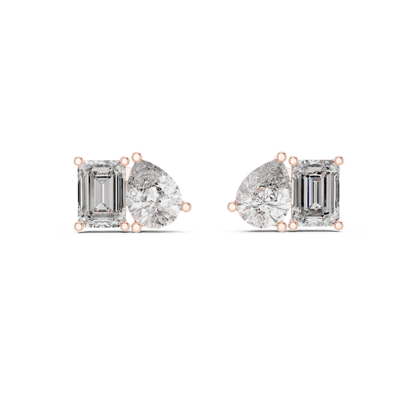 Fine Diamond Duo Studs – Emerald & Pear Cut