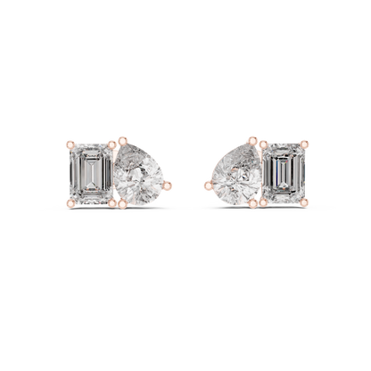 Fine Diamond Duo Studs – Emerald & Pear Cut