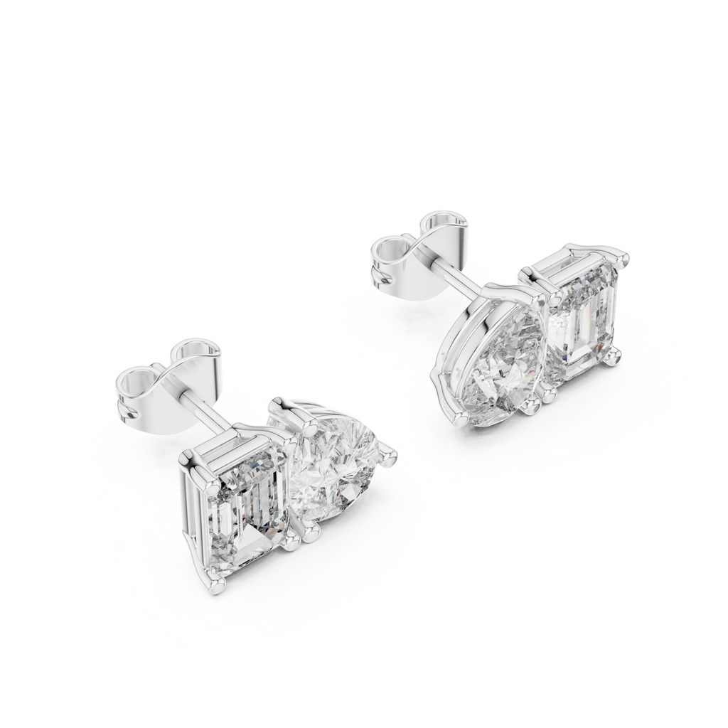 Fine Diamond Duo Studs – Emerald & Pear Cut