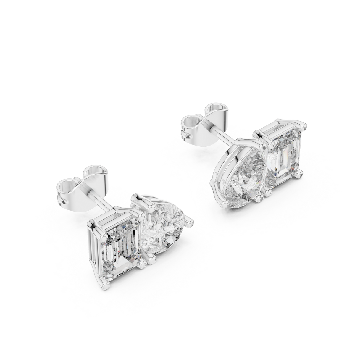 Fine Diamond Duo Studs – Emerald & Pear Cut