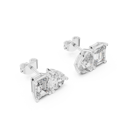 Fine Diamond Duo Studs – Emerald & Pear Cut