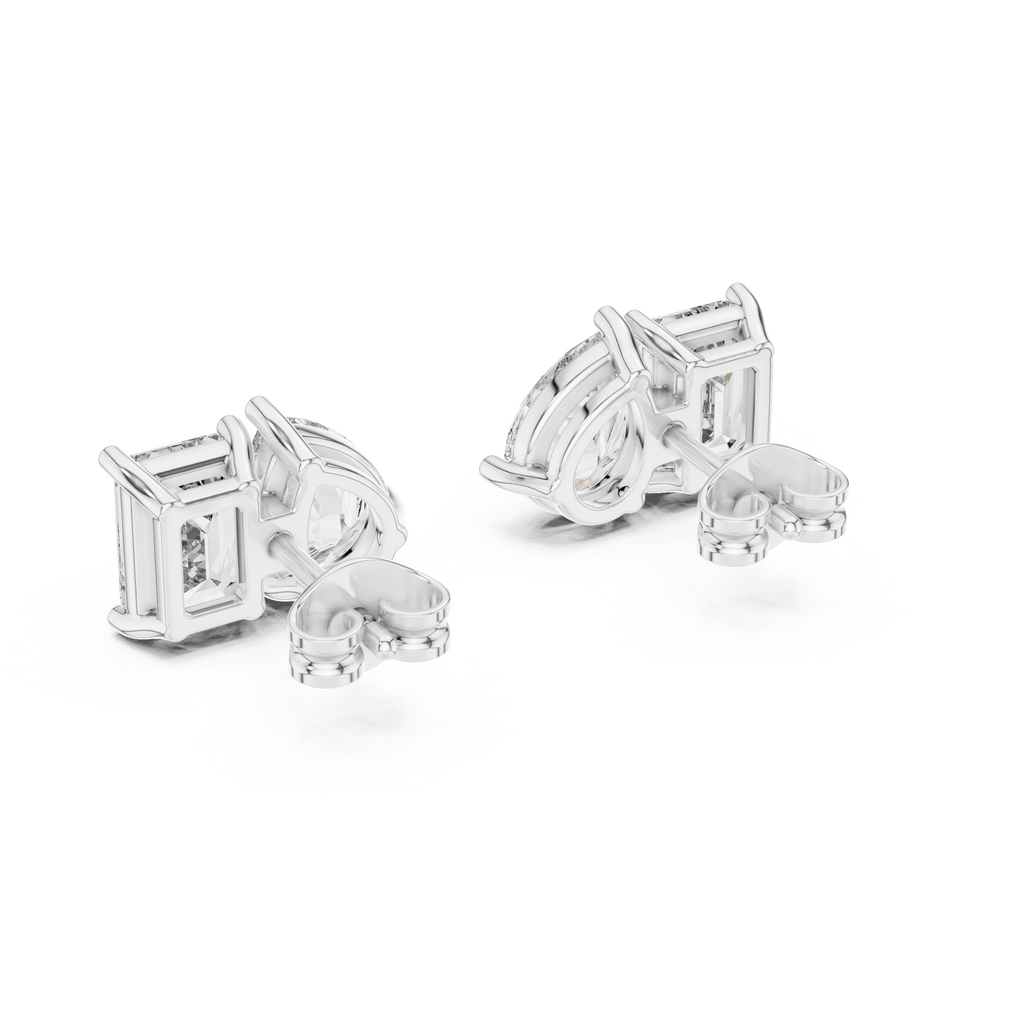 Fine Diamond Duo Studs – Emerald & Pear Cut