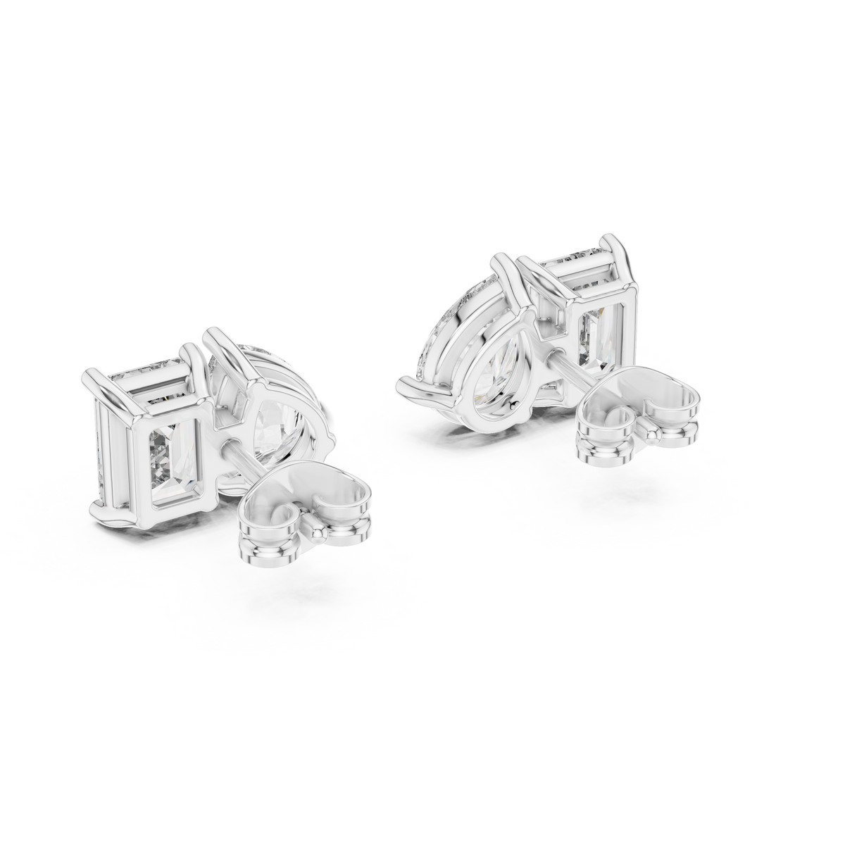 Fine Diamond Duo Studs – Emerald & Pear Cut