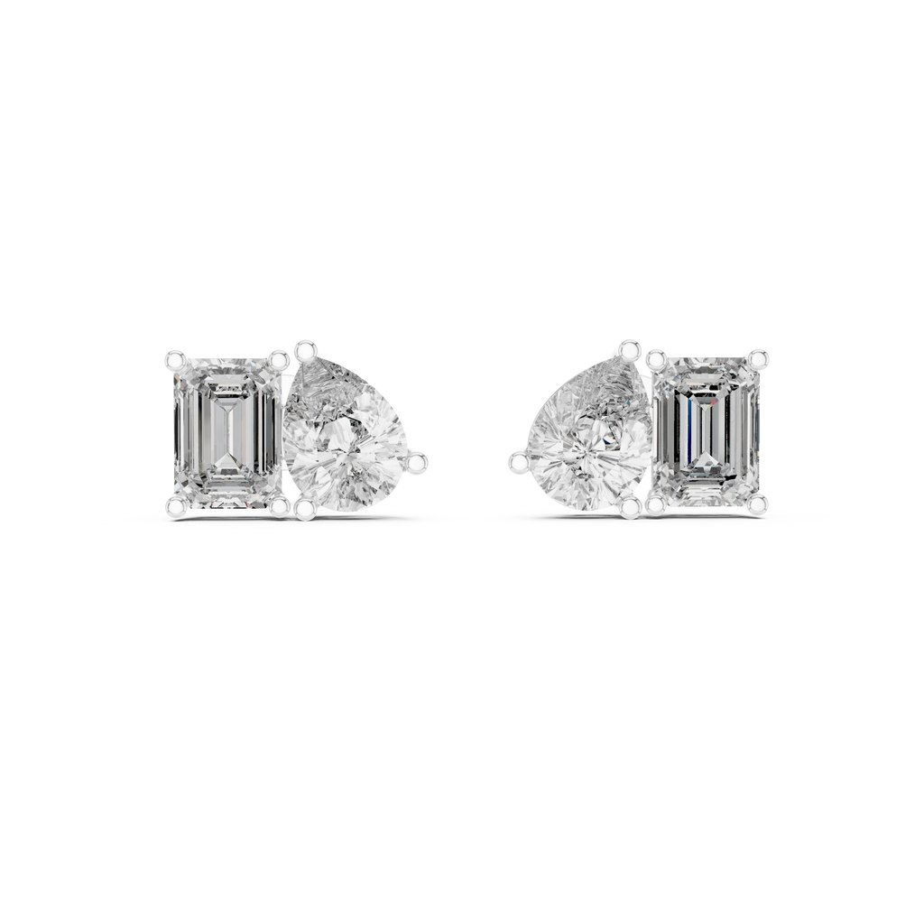 Fine Diamond Duo Studs – Emerald & Pear Cut