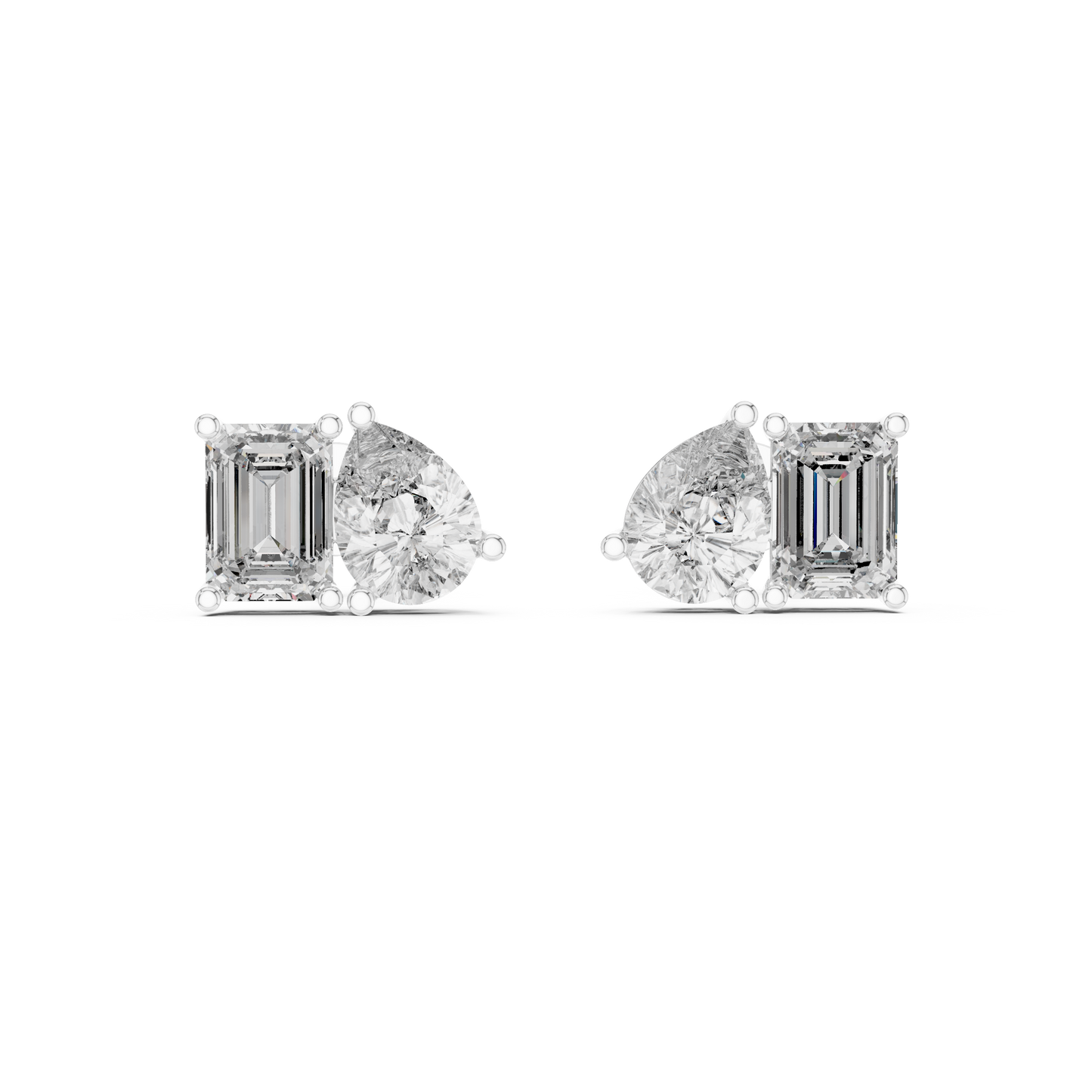 Fine Diamond Duo Studs – Emerald & Pear Cut