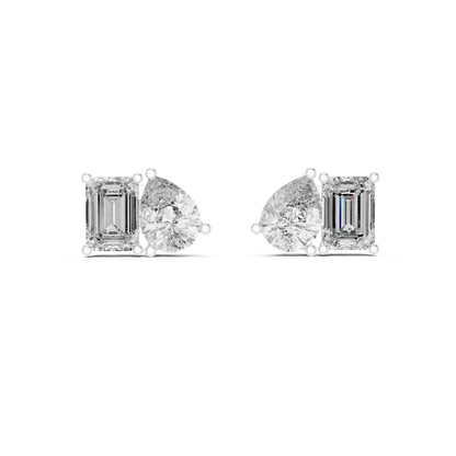 Fine Diamond Duo Studs – Emerald & Pear Cut