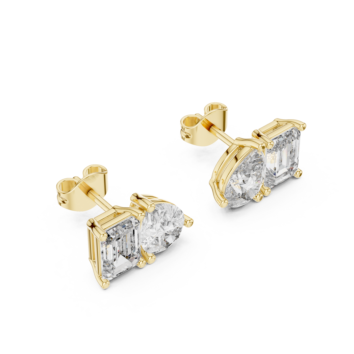 Fine Diamond Duo Studs – Emerald & Pear Cut