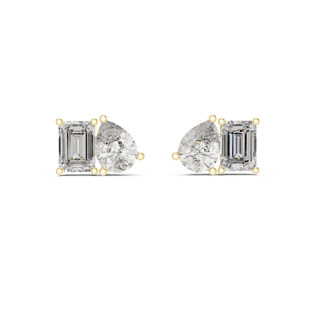 Fine Diamond Duo Studs – Emerald & Pear Cut