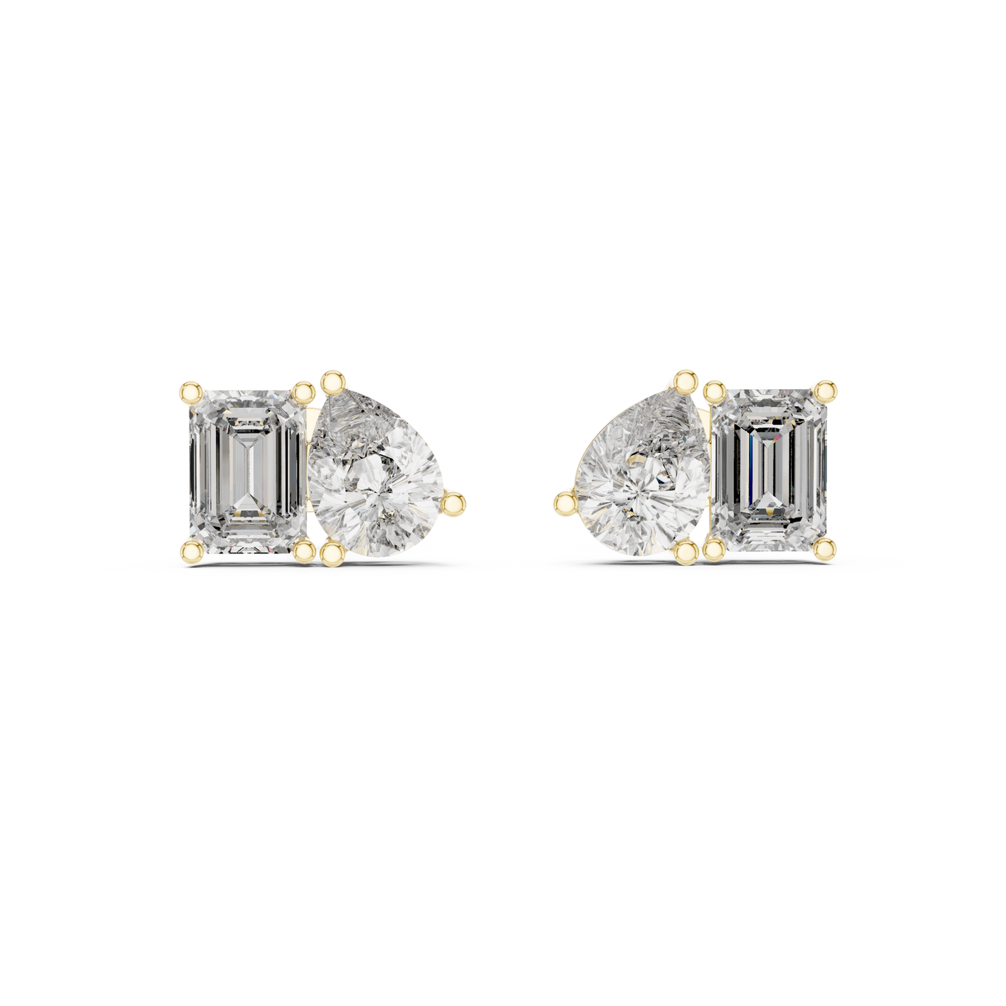 Fine Diamond Duo Studs – Emerald & Pear Cut