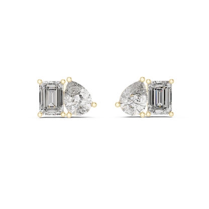 Fine Diamond Duo Studs – Emerald & Pear Cut