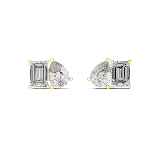 Fine Diamond Duo Studs – Emerald & Pear Cut