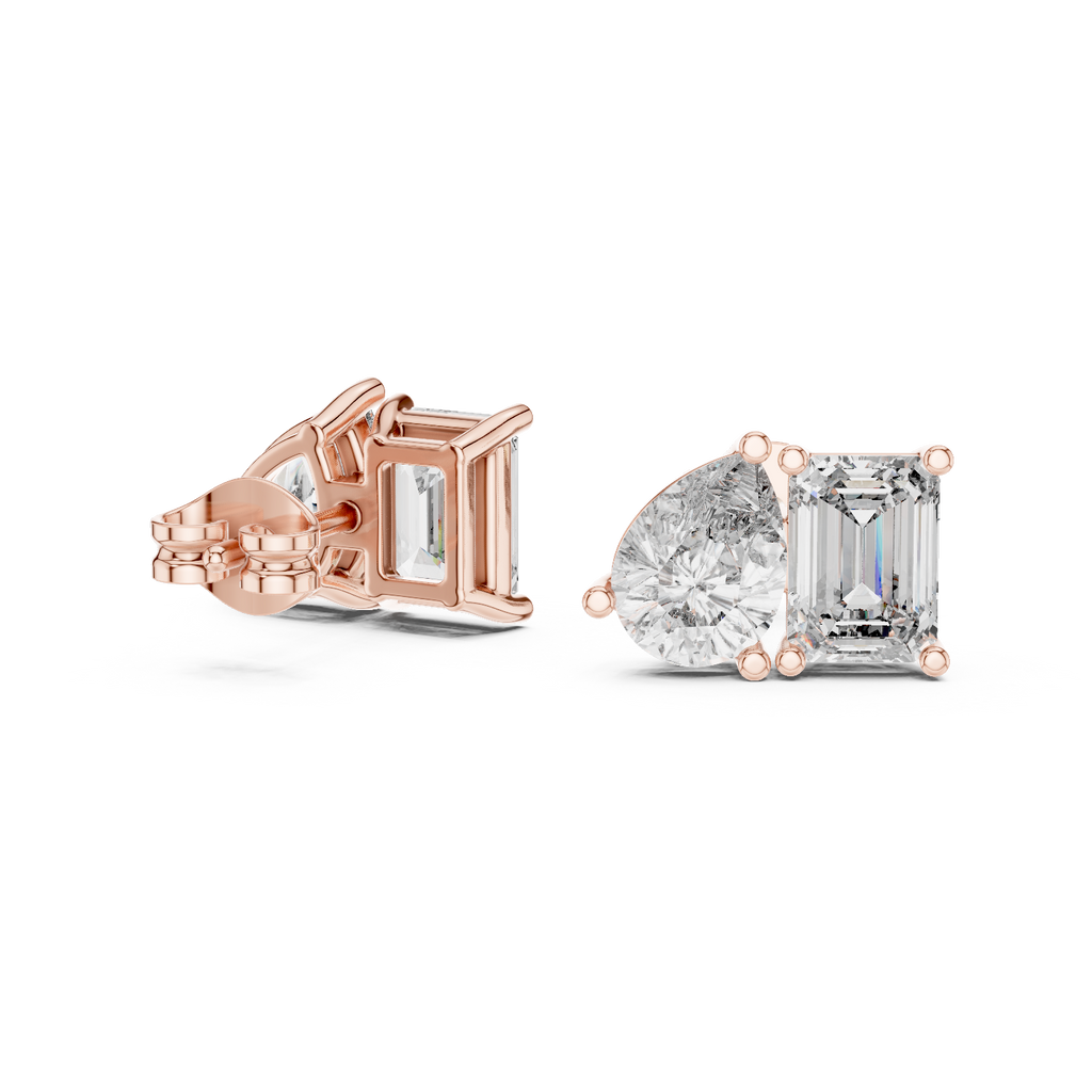 Fine Diamond Duo Studs – Emerald & Pear Cut