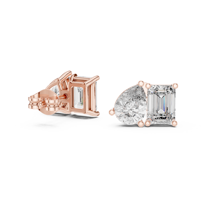 Fine Diamond Duo Studs – Emerald & Pear Cut