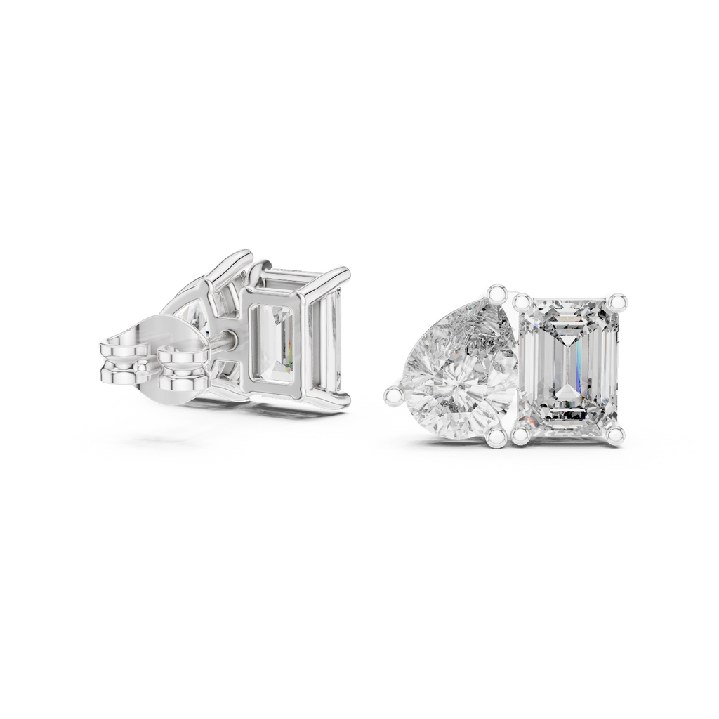 Fine Diamond Duo Studs – Emerald & Pear Cut