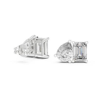 Fine Diamond Duo Studs – Emerald & Pear Cut