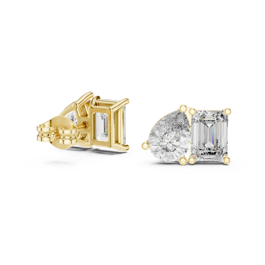 Fine Diamond Duo Studs – Emerald & Pear Cut