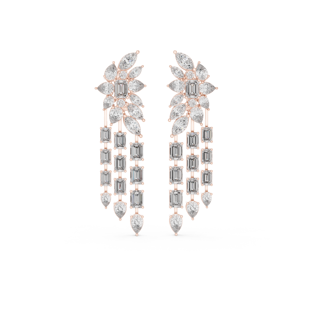 Bridal Emerald-Cut Diamond Long Earrings