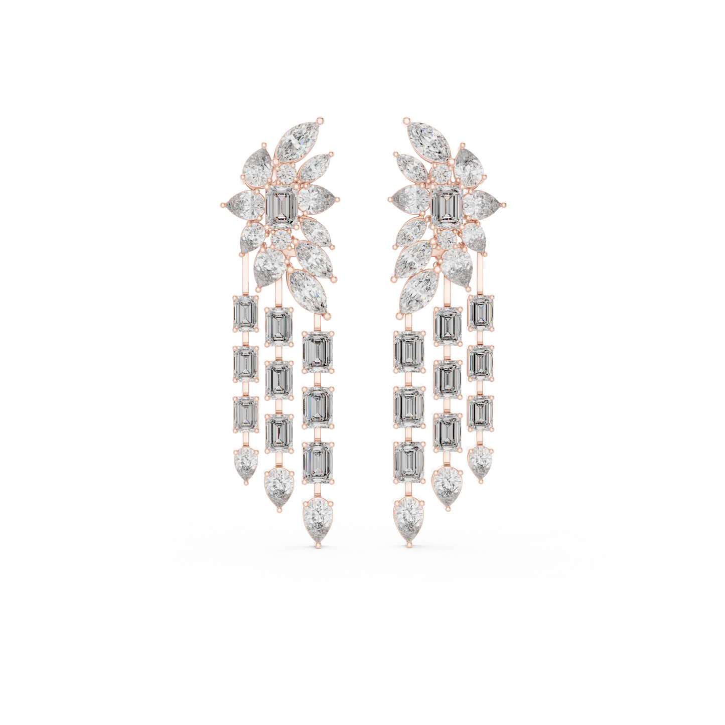 Bridal Emerald-Cut Diamond Long Earrings