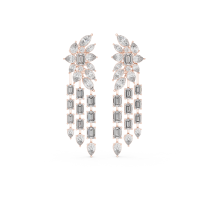 Bridal Emerald-Cut Diamond Long Earrings