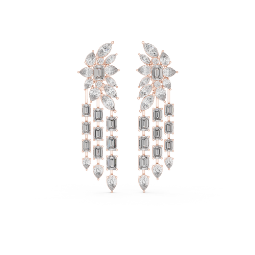 Bridal Emerald-Cut Diamond Long Earrings